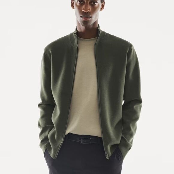 Mango Zipped High Collar Cardigan Olive S NWT IN PACKAGE - Picture 1 of 10